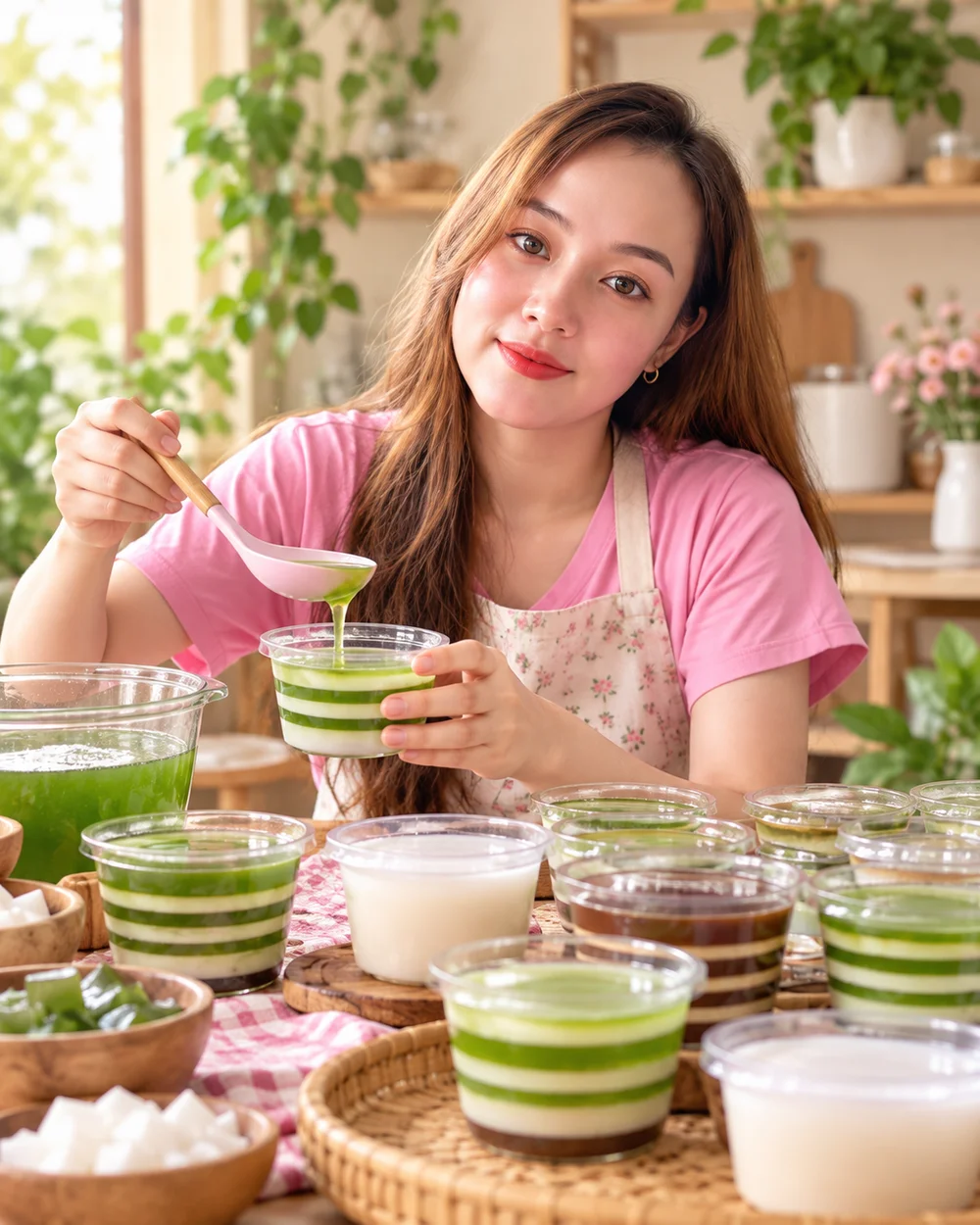 Minh họa mẹ Phước chăm chút từng hũ rau câu